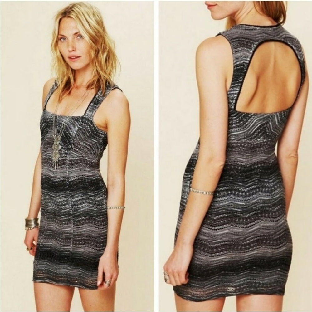 Free People Charcoal Gray All You Ever Wanted Crochet Bodycon Mini Dress Size 8